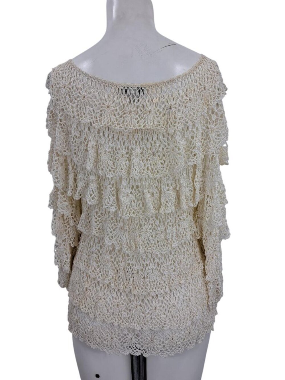 Boston Proper Sheer Ruffle Crochet Lace Blouse Size M/L Ivory Cottagecore Boho - Picture 4 of 13